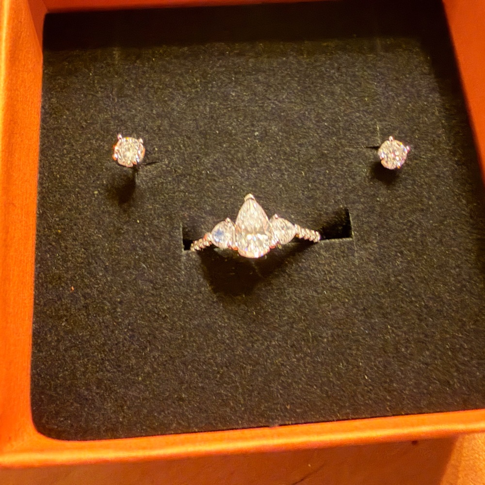 Moissanite ring and studs